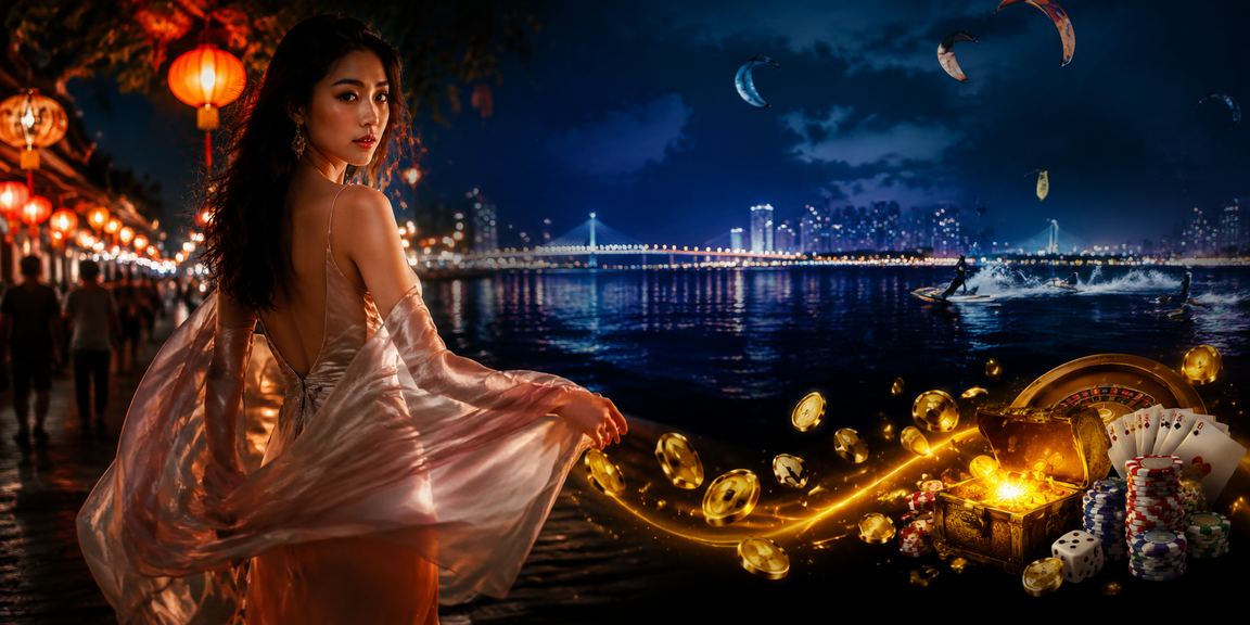 Khung cảnh thành phố Hồ Chí Minh về đêm với ánh sáng neon và không gian casino